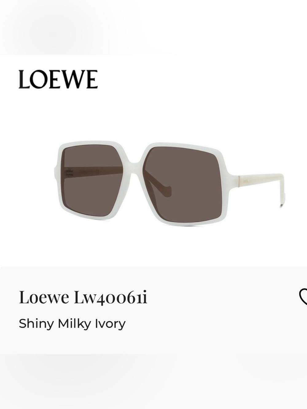 Authentic Loewe LW40061I Oversized Square Ivory Frame Sunglasses - NWT